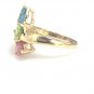 UNIQUE 10K SOLID YELLOW GOLD SYNTHETIC PINK TOURMALINE PERIDOT & BLUE TOPAZ RING