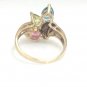 UNIQUE 10K SOLID YELLOW GOLD SYNTHETIC PINK TOURMALINE PERIDOT & BLUE TOPAZ RING