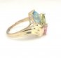 UNIQUE 10K SOLID YELLOW GOLD SYNTHETIC PINK TOURMALINE PERIDOT & BLUE TOPAZ RING