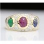 STUNNING 14K YELLOW GOLD 2.75 TCW RUBY EMERALD SAPPHIRE DIAMOND PAVE ESTATE RING
