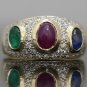 STUNNING 14K YELLOW GOLD 2.75 TCW RUBY EMERALD SAPPHIRE DIAMOND PAVE ESTATE RING