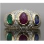 STUNNING 14K YELLOW GOLD 2.75 TCW RUBY EMERALD SAPPHIRE DIAMOND PAVE ESTATE RING
