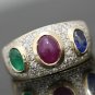 STUNNING 14K YELLOW GOLD 2.75 TCW RUBY EMERALD SAPPHIRE DIAMOND PAVE ESTATE RING