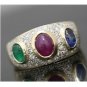 STUNNING 14K YELLOW GOLD 2.75 TCW RUBY EMERALD SAPPHIRE DIAMOND PAVE ESTATE RING