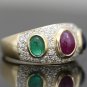 STUNNING 14K YELLOW GOLD 2.75 TCW RUBY EMERALD SAPPHIRE DIAMOND PAVE ESTATE RING