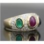 STUNNING 14K YELLOW GOLD 2.75 TCW RUBY EMERALD SAPPHIRE DIAMOND PAVE ESTATE RING