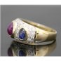 STUNNING 14K YELLOW GOLD 2.75 TCW RUBY EMERALD SAPPHIRE DIAMOND PAVE ESTATE RING