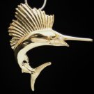 UNIQUE 14K SOLID YELLOW GOLD & DIAMOND SAILFISH 3D PENDANT ~LARGE & HEAVY 9.8GR