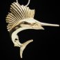 UNIQUE 14K SOLID YELLOW GOLD & DIAMOND SAILFISH 3D PENDANT ~LARGE & HEAVY 9.8GR