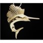 UNIQUE 14K SOLID YELLOW GOLD & DIAMOND SAILFISH 3D PENDANT ~LARGE & HEAVY 9.8GR