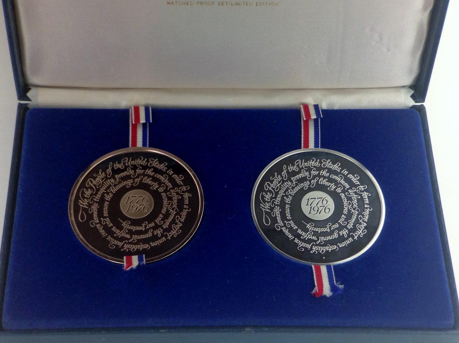 1975 FRANKLIN MINT BICENTENNIAL PROOF SILVER & BRONZE MEDAL SET LIMITED EDITION!