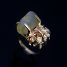 VERY UNIQUE CUSTOM HANDMADE QUARTZ & 14K YELLOW GOLD LEAF ESTATE RING 9.6 GRAMS