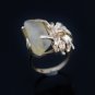 VERY UNIQUE CUSTOM HANDMADE QUARTZ & 14K YELLOW GOLD LEAF ESTATE RING 9.6 GRAMS