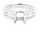 MODERN 14K WHITE GOLD BAGUETTE CUT DIAMOND SEMI MOUNT ENGAGEMENT RING SETTING