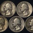LOT 5 1934 1939 1941S 1947D 1954D WASHINGTON SILVER 25c QUARTER DOLLARS FREE S&H