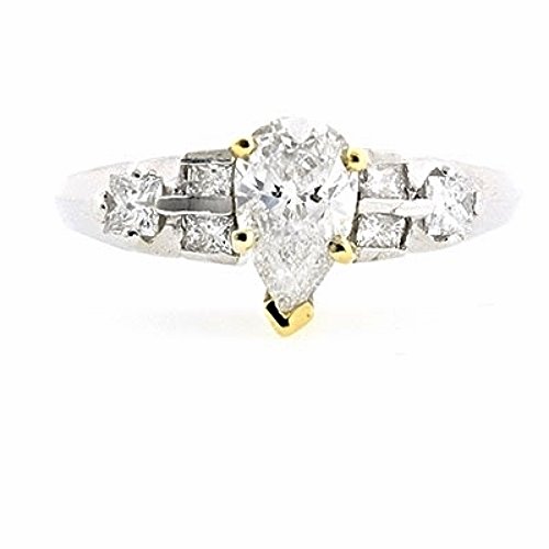 UNIQUE PLATINUM & 18K GOLD PEAR SHAPE DIAMOND ENGAGEMENT RING ~ 1.23 TCW ~ E/SI1