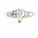 UNIQUE PLATINUM & 18K GOLD PEAR SHAPE DIAMOND ENGAGEMENT RING ~ 1.23 TCW ~ E/SI1