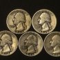 BETTER DATES 1936 1937 1939 1941 1943S WASHINGTON SILVER 25c QUARTER DOLLARS LOT