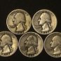 BETTER DATES 1936 1937 1939 1941 1943S WASHINGTON SILVER 25c QUARTER DOLLARS LOT