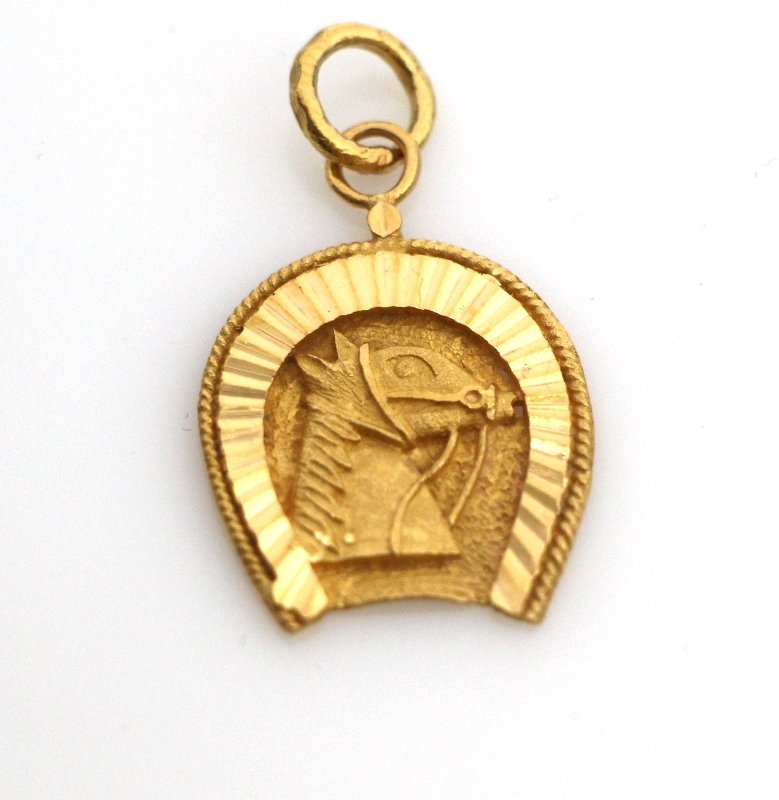 UNIQUE 22K SOLID YELLOW GOLD HORSE HORSESHOE GOOD LUCK PENDANT CHARM ~ 2.9 GRAMS