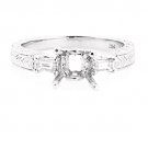 14K WHITE GOLD BAGUETTE & ROUND DIAMOND SEMI MOUNT ENGAGEMENT RING SETTING .35Ct