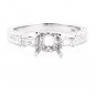 14K WHITE GOLD BAGUETTE & ROUND DIAMOND SEMI MOUNT ENGAGEMENT RING SETTING .35Ct