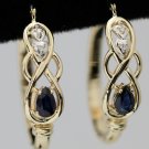 14K SOLIDYELLOW GOLD 1.02 CT PEAR SHAPED SAPPHIRE & DIAMOND HOOOP EARRINGS