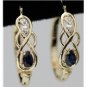 14K SOLIDYELLOW GOLD 1.02 CT PEAR SHAPED SAPPHIRE & DIAMOND HOOOP EARRINGS