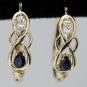 14K SOLIDYELLOW GOLD 1.02 CT PEAR SHAPED SAPPHIRE & DIAMOND HOOOP EARRINGS