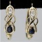 14K SOLIDYELLOW GOLD 1.02 CT PEAR SHAPED SAPPHIRE & DIAMOND HOOOP EARRINGS