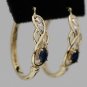 14K SOLIDYELLOW GOLD 1.02 CT PEAR SHAPED SAPPHIRE & DIAMOND HOOOP EARRINGS