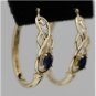 14K SOLIDYELLOW GOLD 1.02 CT PEAR SHAPED SAPPHIRE & DIAMOND HOOOP EARRINGS