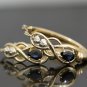 14K SOLIDYELLOW GOLD 1.02 CT PEAR SHAPED SAPPHIRE & DIAMOND HOOOP EARRINGS