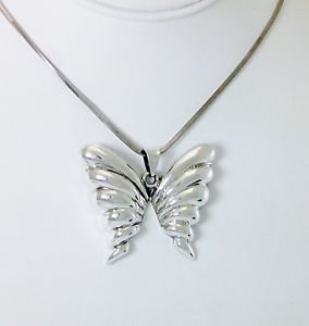 BEAUTIFUL & UNIQUE SOLID 925 MEXICO STERLING SILVER LARGE BUTTERFLY PENDANT