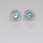 14K WHITE GOLD 1.30CT ROUND BLUE TOPAZ & DIAMOND HALO STUD EARRINGS STUNNING!