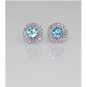 14K WHITE GOLD 1.30CT ROUND BLUE TOPAZ & DIAMOND HALO STUD EARRINGS STUNNING!