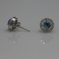 14K WHITE GOLD 1.30CT ROUND BLUE TOPAZ & DIAMOND HALO STUD EARRINGS STUNNING!