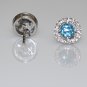 14K WHITE GOLD 1.30CT ROUND BLUE TOPAZ & DIAMOND HALO STUD EARRINGS STUNNING!