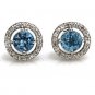 14K WHITE GOLD 1.30CT ROUND BLUE TOPAZ & DIAMOND HALO STUD EARRINGS STUNNING!