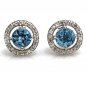 14K WHITE GOLD 1.30CT ROUND BLUE TOPAZ & DIAMOND HALO STUD EARRINGS STUNNING!