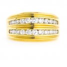 WIDE 18K YELLOW GOLD BI LEVEL ROUND DIAMOND RING BAND ~1.05 TCW ~ FREE S&H