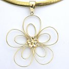 UNIQUE 14K SOLID YELLOW GOLD WIRE FLOWER PENDANT NECKLACE ENHANCER