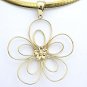 UNIQUE 14K SOLID YELLOW GOLD WIRE FLOWER PENDANT NECKLACE ENHANCER