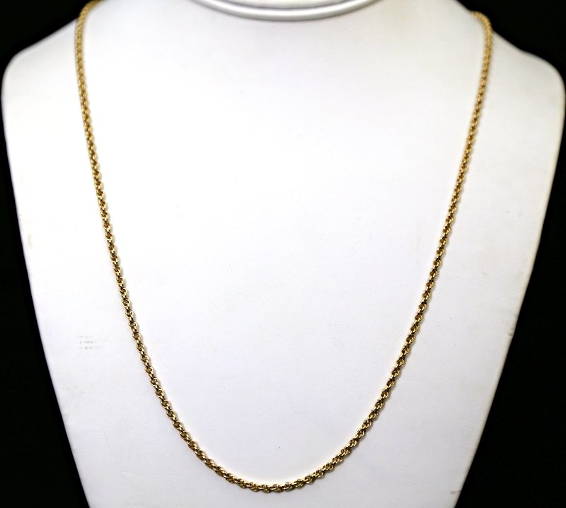 SOLID 14K GOLD TWISTED ROPE LINK NECKLACE CHAIN 23.5 LENGTH ~ 2.5MM ~ 9.9 GRAMS