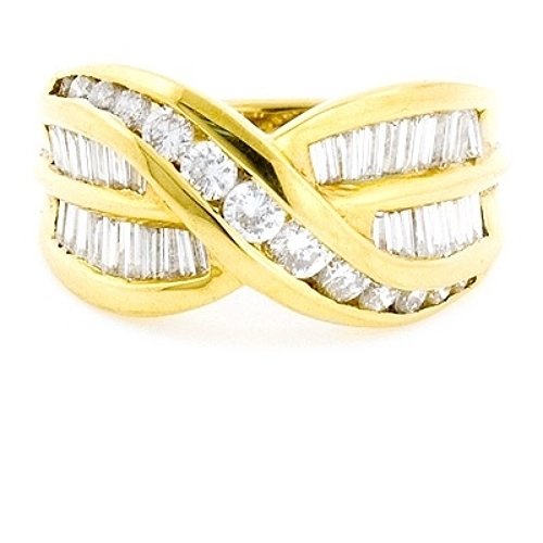 18K YELLOW GOLD MULTI LEVEL ROUND & BAGUETTE CUT DIAMOND RING ~ 2.00 TCW ~E/F-VS