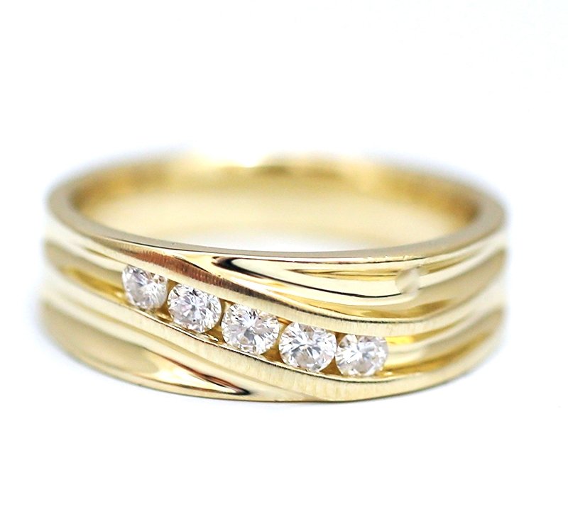 SOLID 14K YELLOW GOLD & DIAMOND MENS WEDDING BAND RING SZ 11 WIDE & HEAVY 9.9 GR
