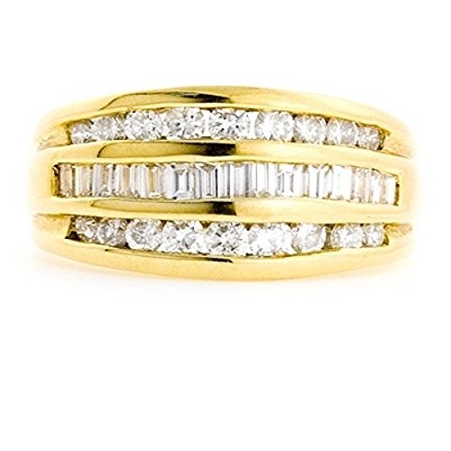 18K YELLOW GOLD MULTI LEVEL ROUND & BAGUETTE CUT DIAMOND RING ~ 1.25 TCW