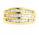 18K YELLOW GOLD MULTI LEVEL ROUND & BAGUETTE CUT DIAMOND RING ~ 1.25 TCW