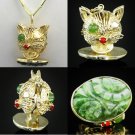 CUSTOM 14K SOLID GOLD DOUBLE FACE 3D CAT CARVED JADEITE ESTATE PENDANT ~MUST SEE