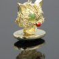CUSTOM 14K SOLID GOLD DOUBLE FACE 3D CAT CARVED JADEITE ESTATE PENDANT ~MUST SEE